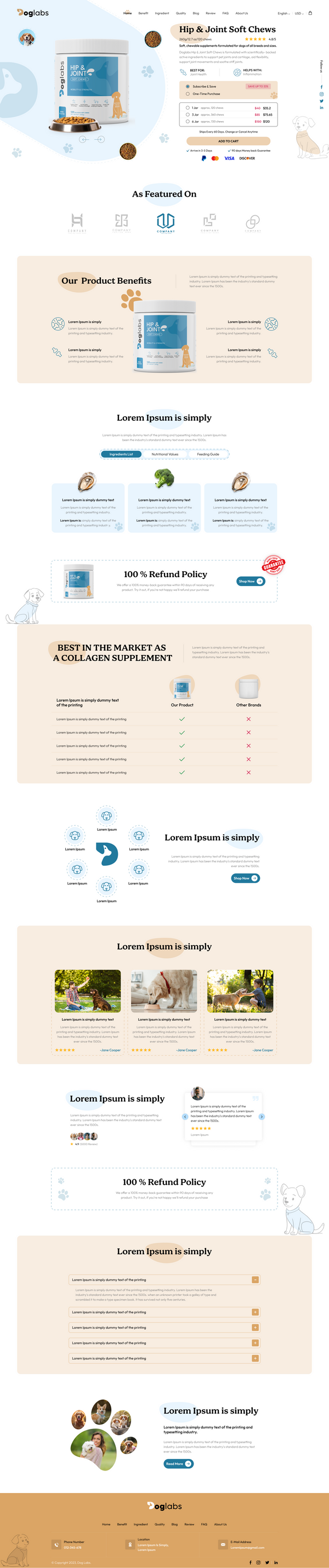 Dog Supplement Shopify Landing Page Template (Figma Editable)